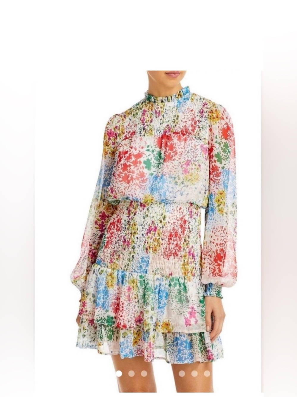 NWT Aqua Multicolor Floral Ruffled Long-Sleeve Mini Dress SZ: Small